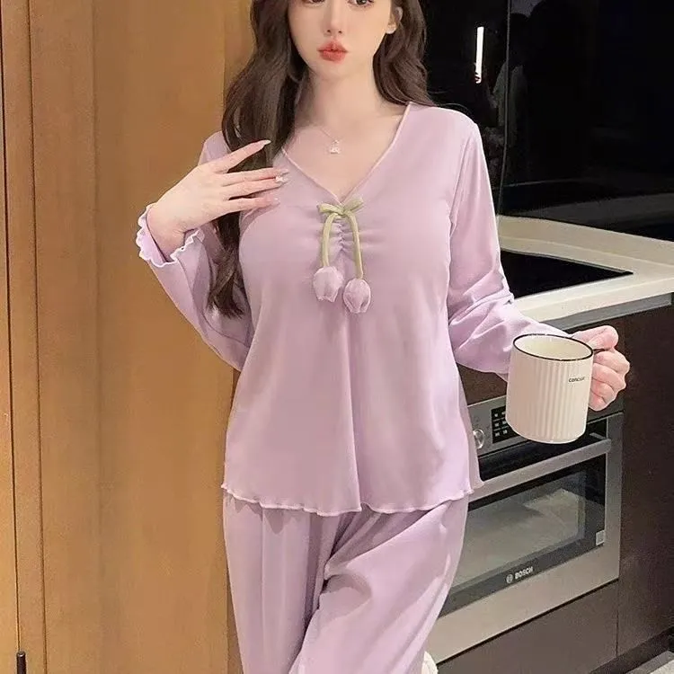 German Velvet Pajama Women Autumn Winter Long Sleeve Warm Sweet Cute Korean V-Neck Wearable Loungewear · Wholesale · OEM · Worldwide Shipping