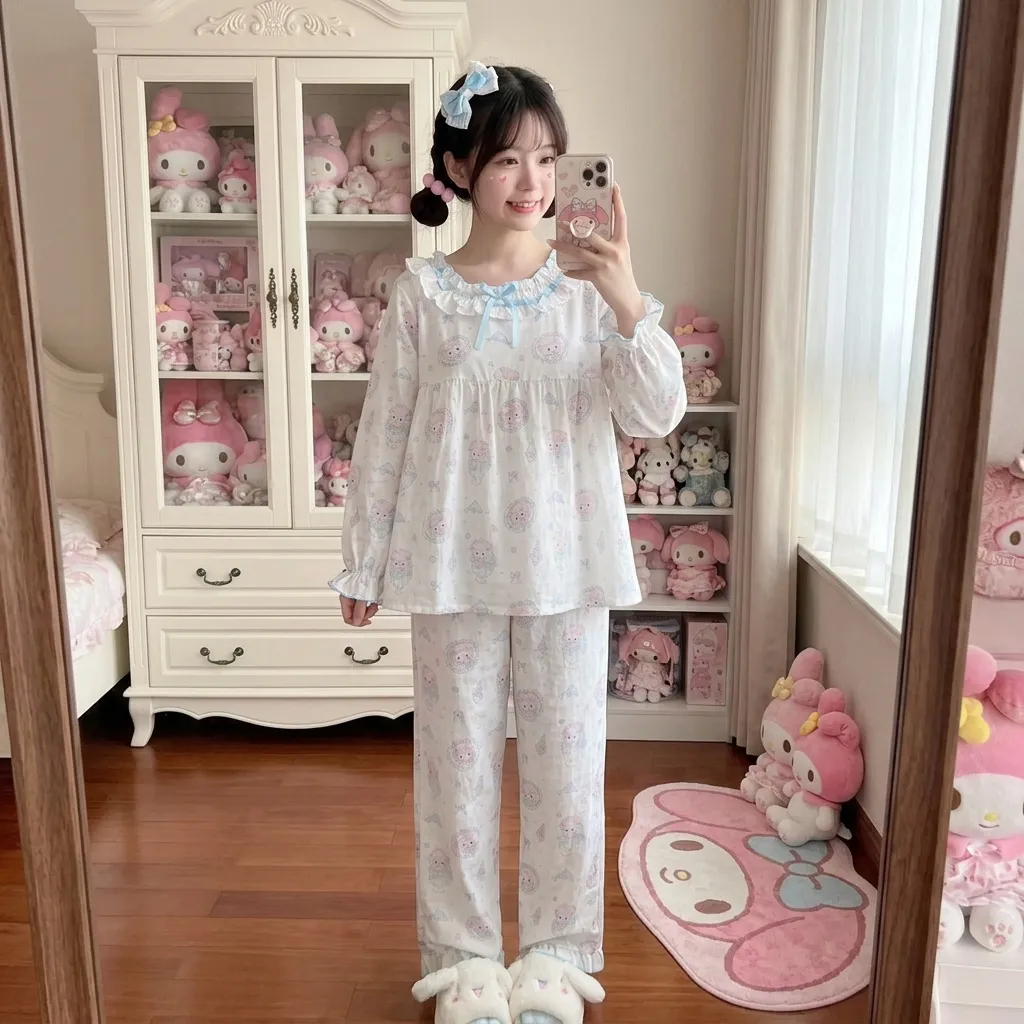 Qiaomengran Cute Doll Collar Sweet Pajama Women Spring Autumn Long Sleeve Thin Ins Long Sleeve Homewear · Wholesale · OEM · Worldwide Shipping